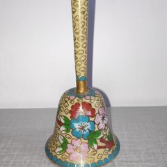 Vintage Chinese Cloisonne  Small Brass Bell with floral pattern