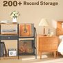 3 Tier Vinyl Storage Shelf with Turntable Holder, Side Table with Display Rack Up to 200 Albums, Rustic End Table with Drawer for Living Room, Black & Brown Image 3