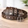 Unisex Brown Leather Stud Belt Vintage Studded Leather Belt with Silver Buckle for Men & Women Image 3