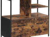 _Office Filing Cabinet with Drawer and Open Compartments for A4 Documents, Letter Format, Printer Stand, Industrial Design, Vintage Brown/Black
