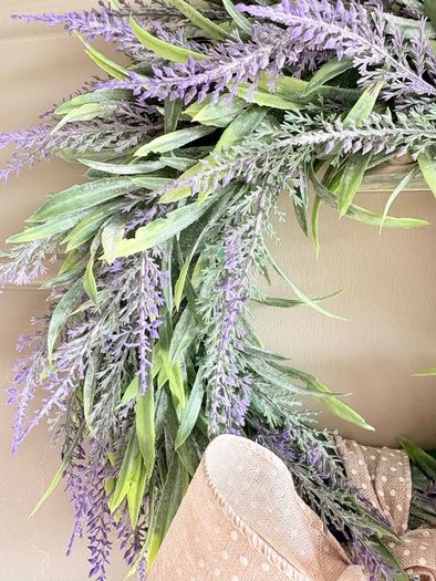 New mini 30cm faux wild lavender wreath with exaggerated linen and polka dot bow