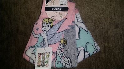 BNWT Disney Fairies 3 pairs of ladies socks size UK4-8 EUR37-42 Postage included