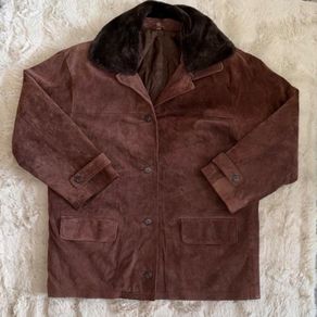 Genuine Leather Suede Jacket Size L In rich chocolate brown calour Vintage oversized Fit Unisex