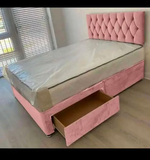 New Stylish Double 4ft, 4ft6 Divan Beds With Optional Drawers And Tufted Mattresses Instock. Multiple Headboard Options Available. Free Delivery