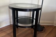 2 x Black glass side tables