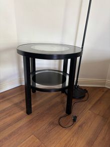 2 x Black glass side tables