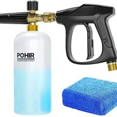 Pressure Washer Gun with Foam Cannon Kit, Car Wash Foam Short Gun with 1/4 Inch Quick Connector, Short Wand Pressure Washer Gun 3400 PSI, Microfiber Applicator Foam, Car Washing Sponge Mitts