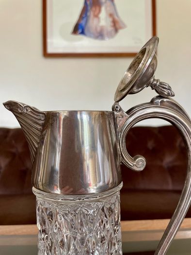 Antique Vintage Silver Plated Crystal Glass Claret Jug Pitcher