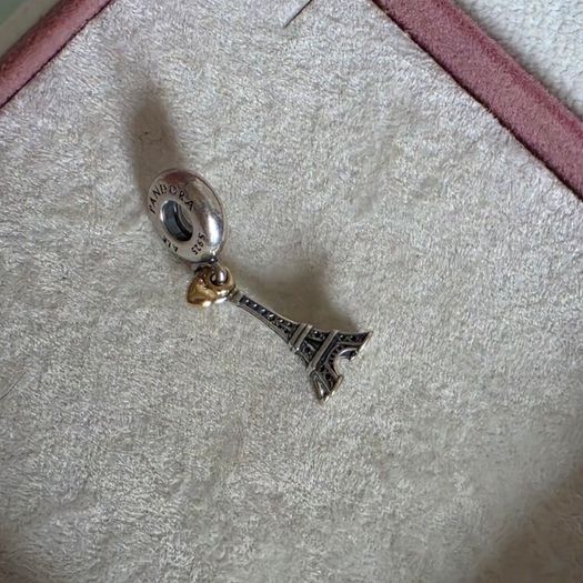 Pandora charm Eiffel Tower with gold heart very good condition hallmarked