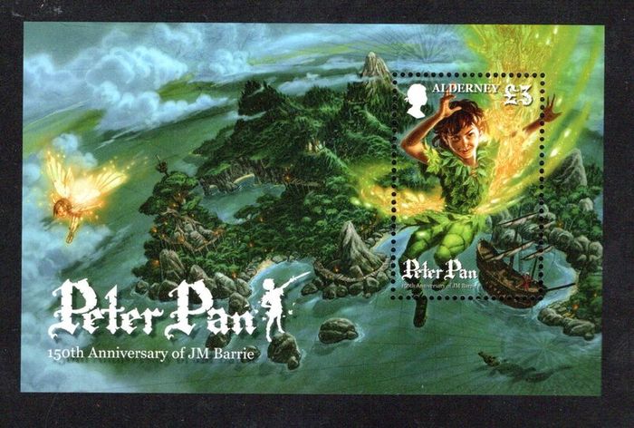 2010 Alderney 150th Birth Anniversary of JM Barrie (author of Peter Pan and Wendy) Commemorative Stamp Miniature Sheet Mint Never Hinged (MNH)