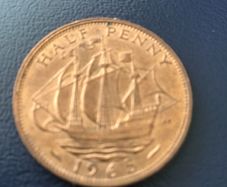 1965 British Halfpenny coin