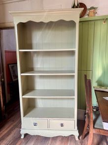Open bookshelf with two large drawers