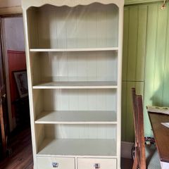 Open bookshelf with two large drawers