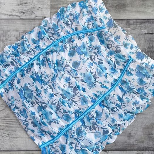 Oh Polly UK12 Blue Floral Ruched Mini Skirt Y2K Bodycon Mesh
