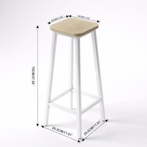 Bar Stools Square Base Set of 2, Tall Breakfast Bar Stools with Footrest for Kitchen, Industrial Style, for Dining Room, Party Room, 29.5 x 29.5 x 70CM