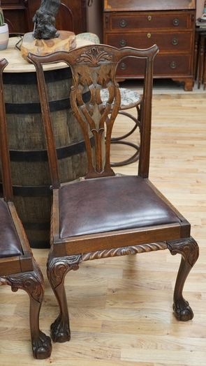 Edwardian Chippendale-Style Beech Dining Chairs _ Set of 6