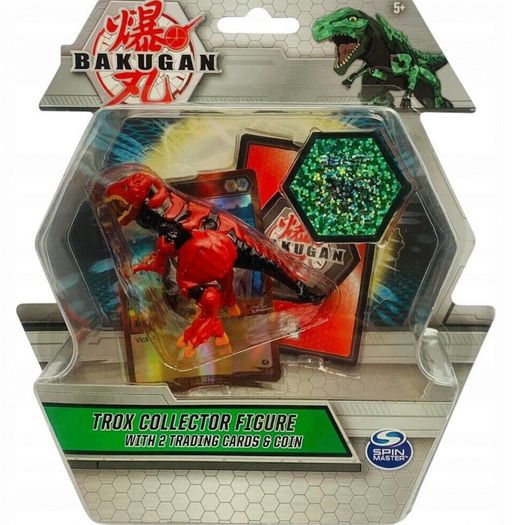 BRAND NEW Bakugan Trox (Red) Collector Action Figure With 2 Trading Cards and Coin