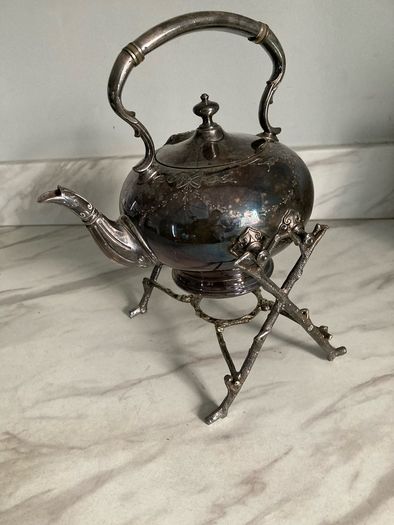 silverplate tea pot with stand