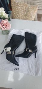 ZARA black leather mid length boots Sz 39 (Fit 6-6.5UK) - Bnwt Rrp 99.95