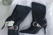 ZARA black leather mid length boots Sz 39 (Fit 6-6.5UK) - Bnwt Rrp 99.95