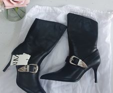 ZARA black leather mid length boots Sz 39 (Fit 6-6.5UK) - Bnwt Rrp 99.95