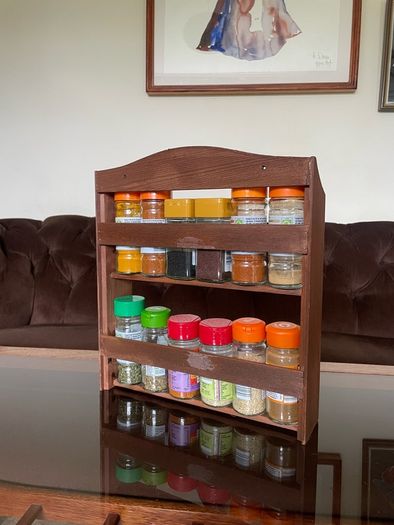Vintage Wooden Two Tier Counter or Wall Hanging Spice Rack