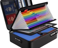 Fireproof Document Box with 5200F Heat Insulated,Multi-Layer Waterproof & Fireproof 13 Pockets File Organiser,A4 Document Storage Box with Lock