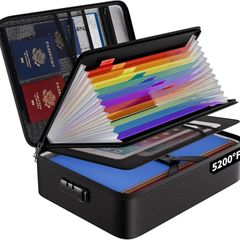 Fireproof Document Box with 5200F Heat Insulated,Multi-Layer Waterproof & Fireproof 13 Pockets File Organiser,A4 Document Storage Box with Lock