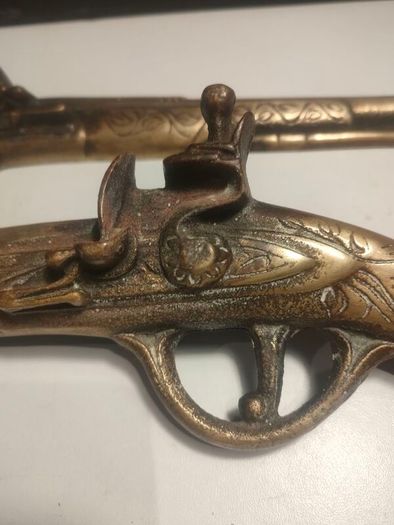A pair of Early 20th Century 13" Brass Flintlock pistols