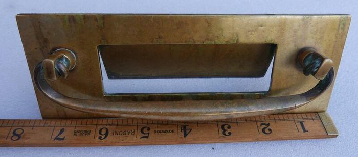 Antique Large Solid Brass Door Knocker Letterbox Handle - 1800s Reclaimed Hardware