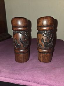 Carved Wooden African Salt and Pepper shakers