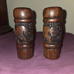 Carved Wooden African Salt and Pepper shakers