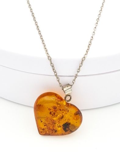 Natural Baltic Amber Heart 925 Silver Necklace