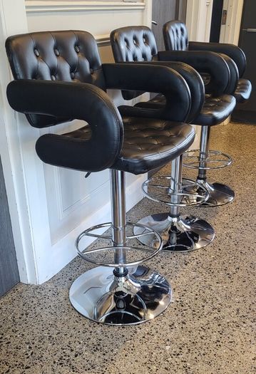 Set of 3 black leather effect bar stools