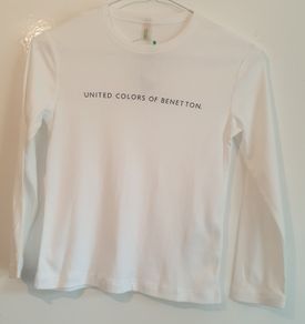 United Colors Of Benetton Girls White Long Sleeve Top With Logo Age 6-7 NWT
