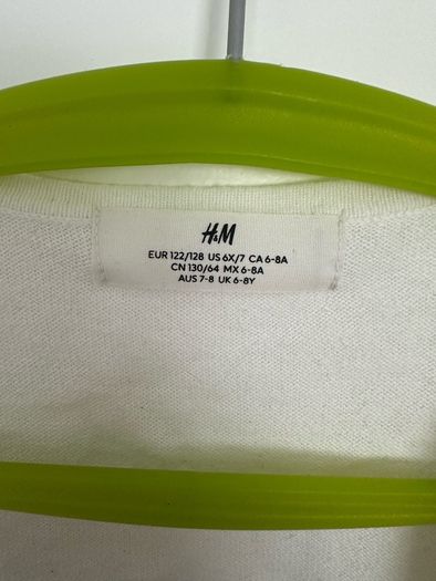 White H&M cardigan for a girl, 122/128 cm, 6-8 years