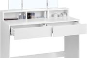 Dressing Table with Folding Mirror and 2 Drawers, Cosmetic Table with 3 Open Compartments, Dressing Table for Make-up, Modern, White,