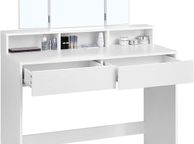 main image for ad Dressing Table with Folding Mirror and 2 Drawers, Cosmetic Table with 3 Open Compartments, Dressing Table for Make-up, Modern, White,