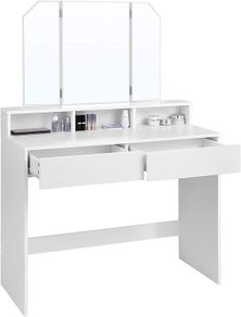 Dressing Table with Folding Mirror and 2 Drawers, Cosmetic Table with 3 Open Compartments, Dressing Table for Make-up, Modern, White,