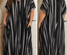 Emery Rose 3XL Black & Grey Abstract Stripe Maxi Kaftan Dress New With Tags