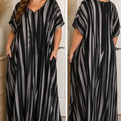 Emery Rose 3XL Black & Grey Abstract Stripe Maxi Kaftan Dress New With Tags