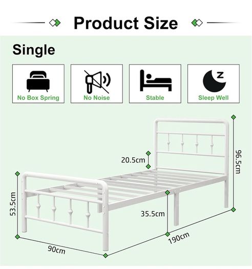 3ft Single Bed Frame with Victorian Headboard and Footboard