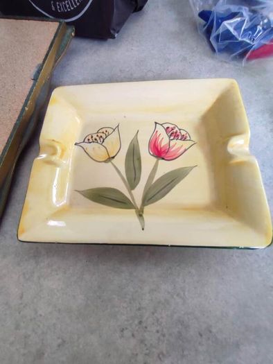 Tulip Rectangle Ceramic Plate Handmade and painted ashtray.