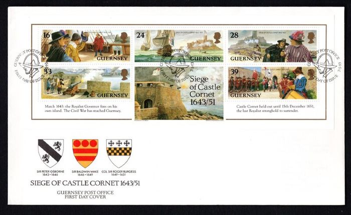 1993 Guernsey 350th Anniversary of Siege of Castle Cornet Commemorative Stamps Miniature Sheet Official First Day Cover (FDC)