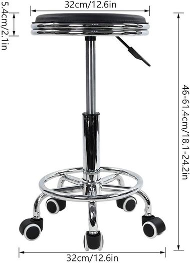 NEW SALE | Round Rolling Stool with Foot Rest PU Leather Height Adjustment Modern Industrial Metal Style Swivel Spa Salon Tattoo Work Massage Stools Small