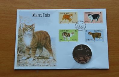 Isle of Man Manx Cat 1988 stamps crown coin cover