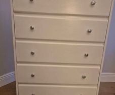 Newly Refurbished 5-Drawer Chest of Drawers - Linen White with Waxed Wood Top
