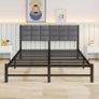 King Size Bed Frame Upholstered Platform Bed with Square Tufted Headboard Image 3