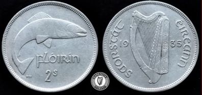 [#2414] - Ireland 1935 | Irish 2s | Irish Florin | Salmon | KM.7 | EF/UNC