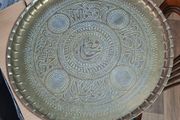 Middle Eastern Extra Large Brass Tray Arabic Calligraphy with Fine Incised Engravings